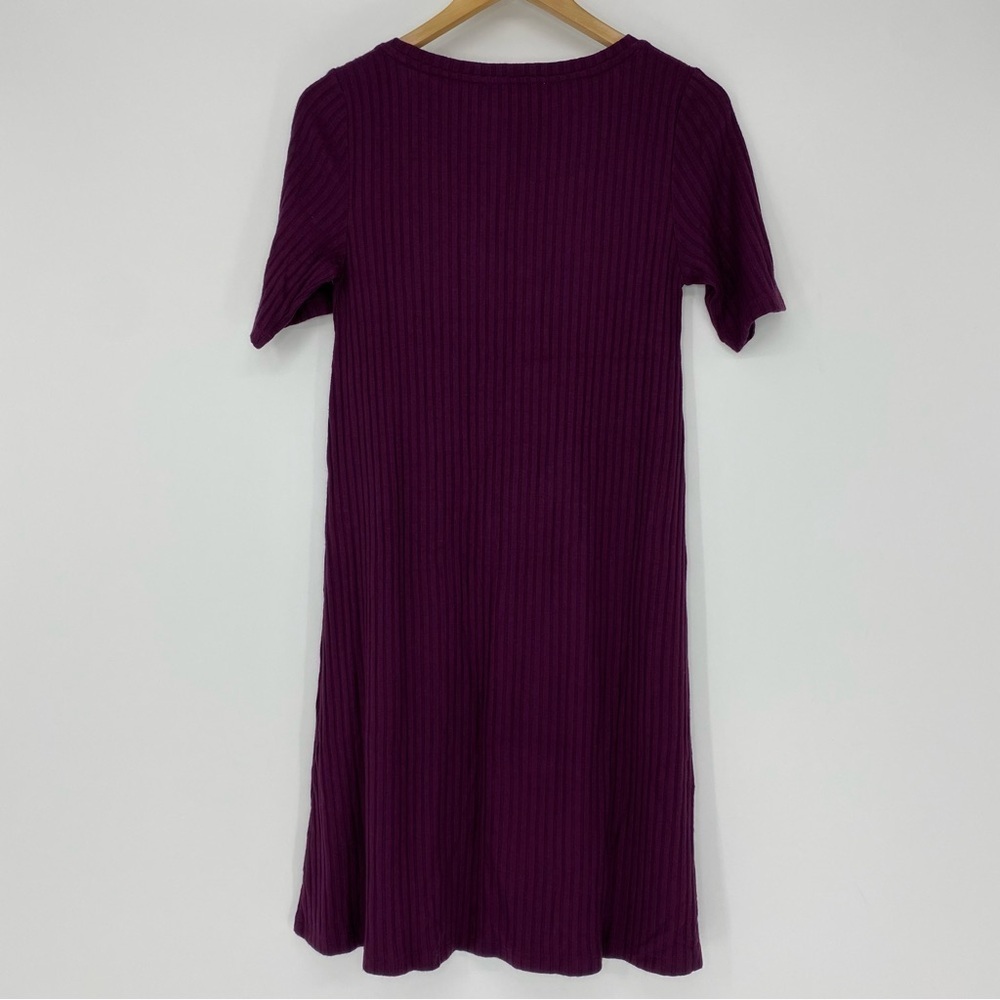 NWT LOFT burgundy wine ribbed short sleeve fall dress wms sz medium - Picture 11 of 13